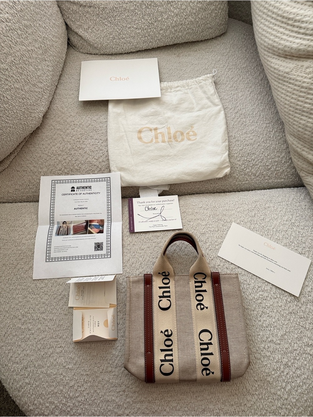 Chloé Beige Canvas and Brown Leather Logo Tote - Picture 9 of 10